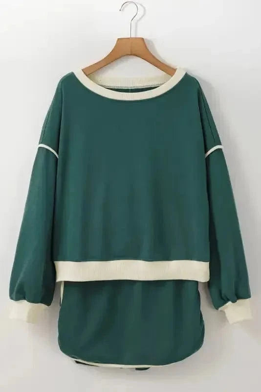 Two Piece Dresses Evergreen Contrast Pullover and Skort Set
