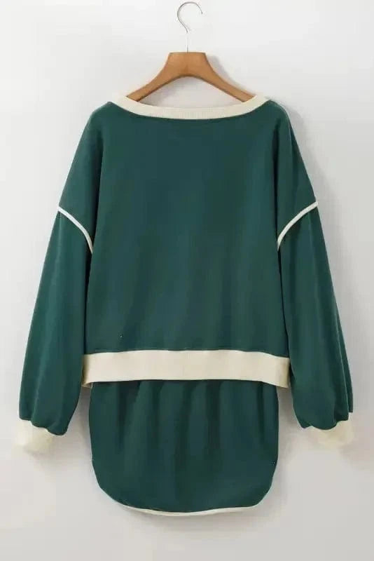 Two Piece Dresses Evergreen Contrast Pullover and Skort Set