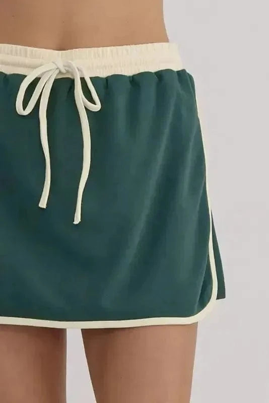 Two Piece Dresses Evergreen Contrast Pullover and Skort Set