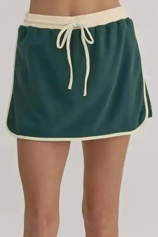 Two Piece Dresses Evergreen Contrast Pullover and Skort Set
