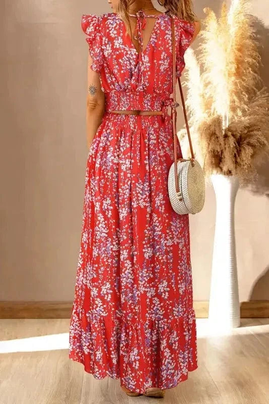 Two Piece Dresses Floral Fantasy Co-Ord - Crop Top & Maxi Skirt Set