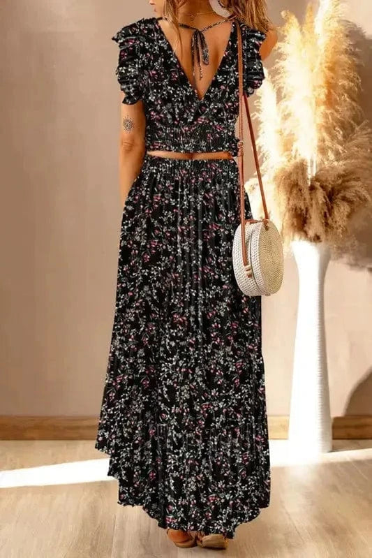 Two Piece Dresses Floral Fantasy Co-Ord - Crop Top & Maxi Skirt Set