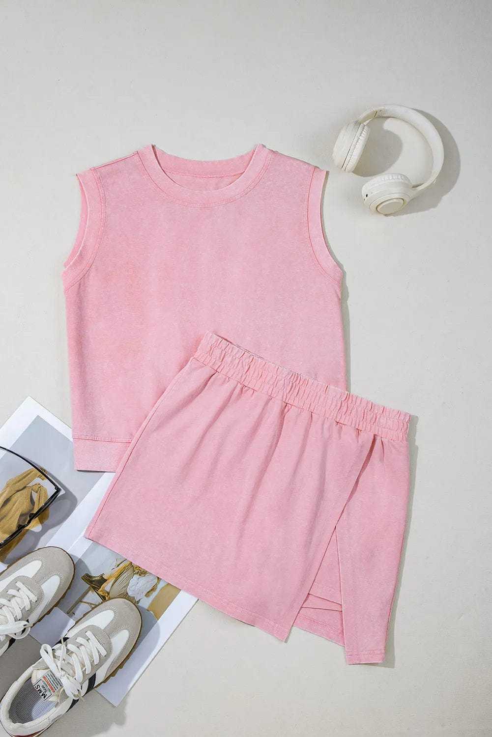 Two Piece Dresses Light Pink / S / 100%Cotton Cotton Luxe Skirt Set