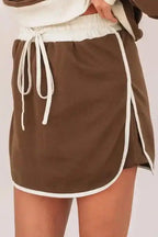 Two Piece Dresses Mocha Contrast Pullover and Skort Set