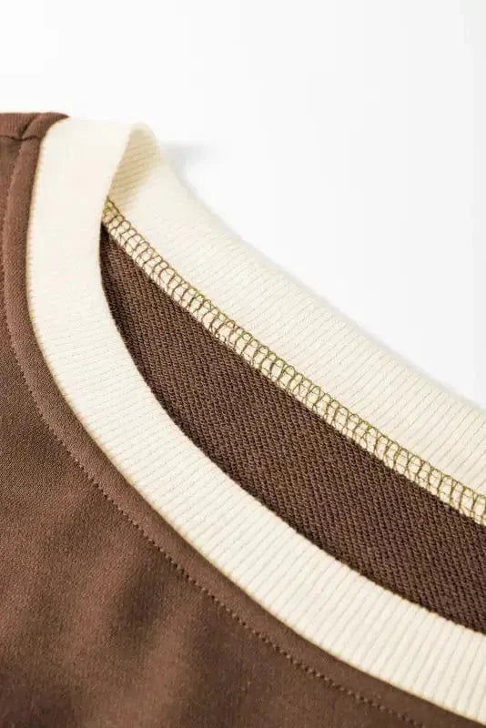 Two Piece Dresses Mocha Contrast Pullover and Skort Set