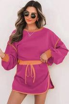 Two Piece Dresses Rosy Contrast Pullover and Skort Set