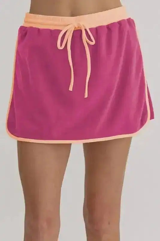 Two Piece Dresses Rosy Contrast Pullover and Skort Set