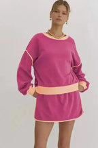 Two Piece Dresses Rosy Contrast Pullover and Skort Set