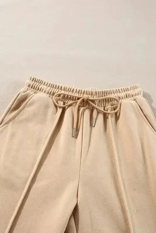 Two Piece Pant Sets Apricot Ensemble - Zip Jacket & Drawstring Pants