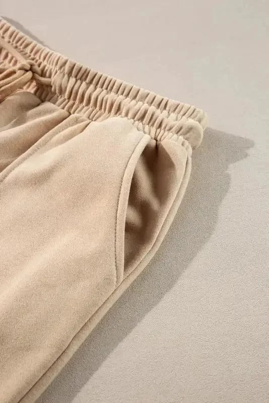 Two Piece Pant Sets Apricot Ensemble - Zip Jacket & Drawstring Pants