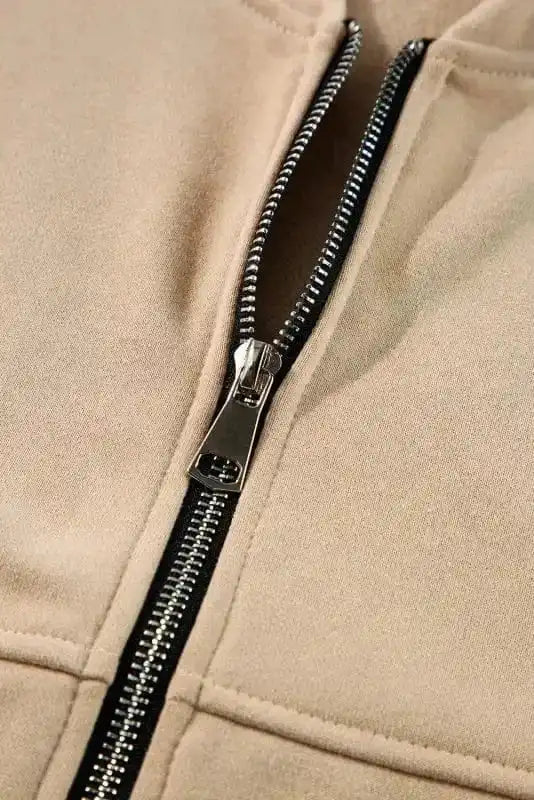 Two Piece Pant Sets Apricot Ensemble - Zip Jacket & Drawstring Pants
