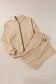 Two Piece Pant Sets Apricot Ensemble - Zip Jacket & Drawstring Pants