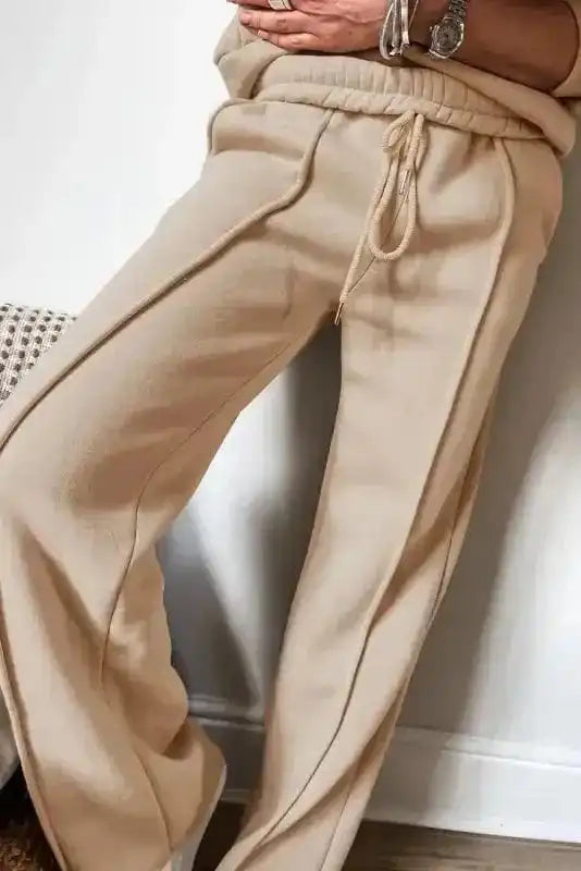 Two Piece Pant Sets Apricot Ensemble - Zip Jacket & Drawstring Pants
