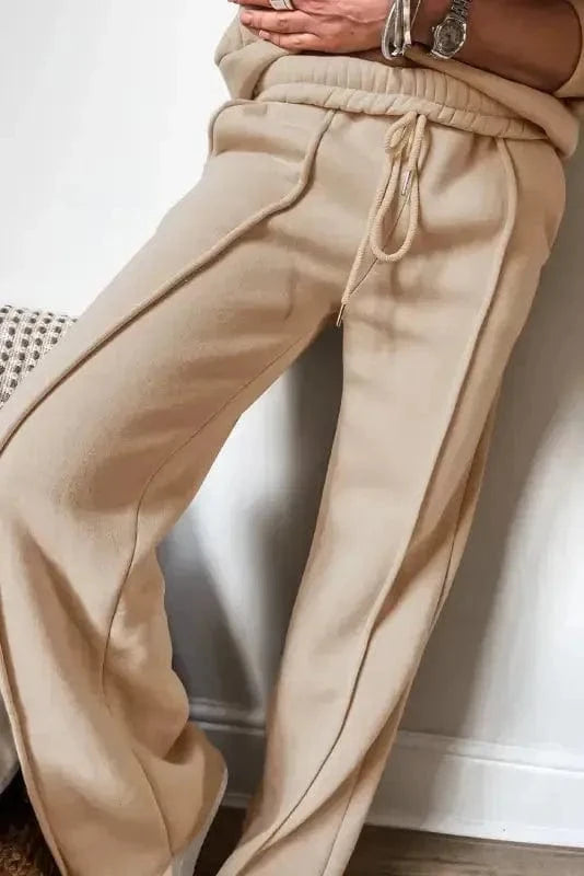 Two Piece Pant Sets Apricot Ensemble - Zip Jacket & Drawstring Pants