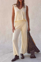 Two Piece Pant Sets Beige / S / 65%Polyester+35%Cotton Breezy Chic Pants Set