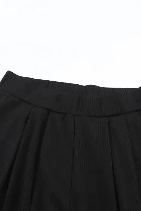Two Piece Pant Sets Black Ribbed Crop Top Long Pants Set