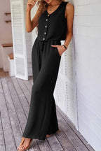 Two Piece Pant Sets Black / S / 100%Polyester Luxury Wide Leg Co-ord Set – Trendy Matching Lounge Outfit