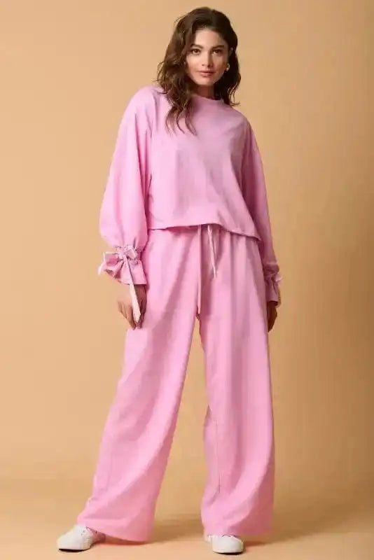 Two Piece Pant Sets Bonbon Chic Drawstring Lounge Set