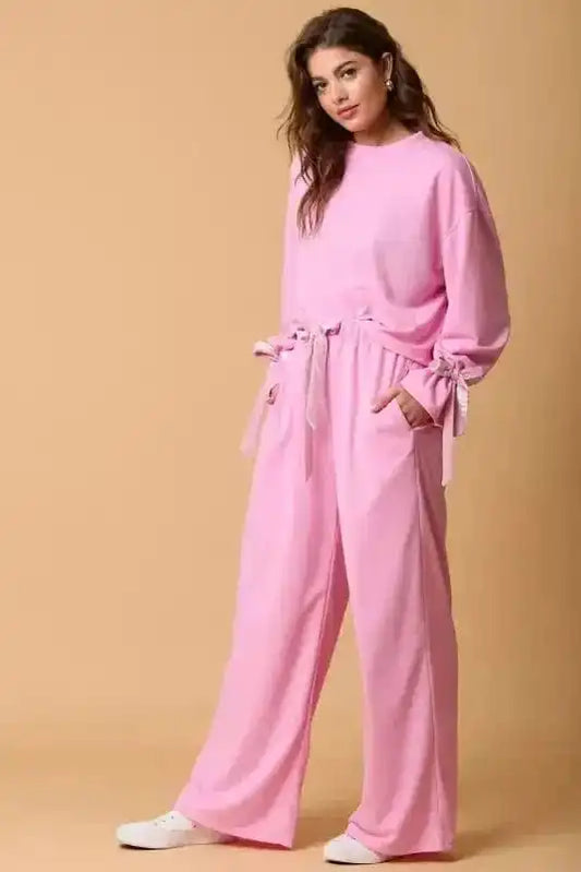 Two Piece Pant Sets Bonbon Chic Drawstring Lounge Set