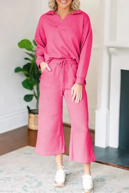 Two Piece Pant Sets Bonbon / S / 95%Polyester+5%Elastane Chic Bonbon Textured Ensemble