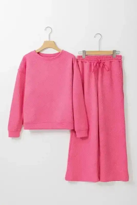 Two Piece Pant Sets Casual Comfort: Ultra Loose 2-Piece Textured Ensemble