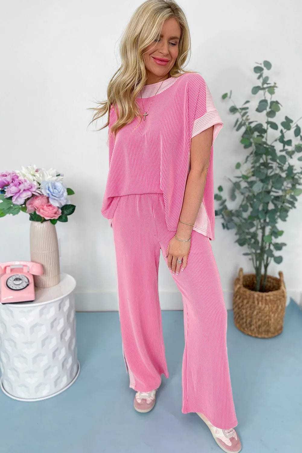 Two Piece Pant Sets Casual Luxe Corded Co-ord