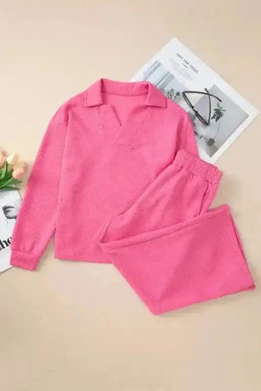 Two Piece Pant Sets Chic Bonbon Textured Ensemble