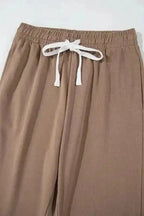 Two Piece Pant Sets Chic Stripes Beige Loungewear Set