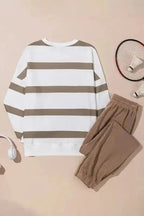 Two Piece Pant Sets Chic Stripes Beige Loungewear Set