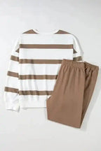 Two Piece Pant Sets Chic Stripes Beige Loungewear Set