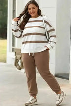 Two Piece Pant Sets Chic Stripes Beige Loungewear Set