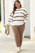 Two Piece Pant Sets Chic Stripes Beige Loungewear Set
