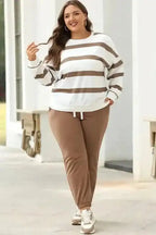 Two Piece Pant Sets Chic Stripes Beige Loungewear Set
