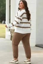 Two Piece Pant Sets Chic Stripes Beige Loungewear Set