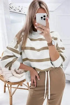 Two Piece Pant Sets Chic Stripes Beige Loungewear Set