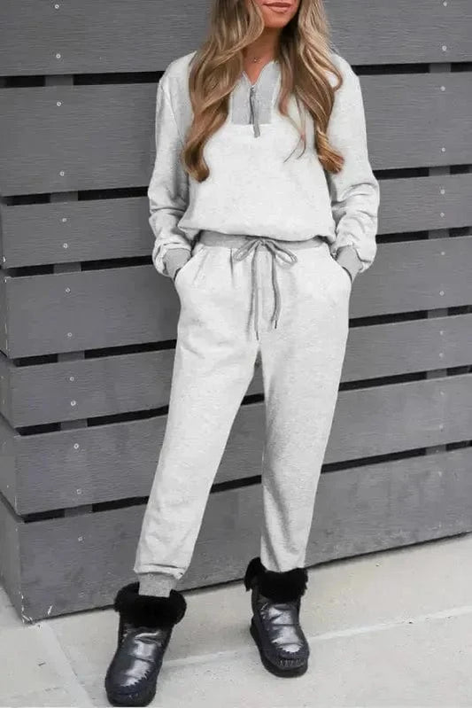 Two Piece Pant Sets Light Grey / S / 50%Polyester+50%Cotton UrbanEase Light Grey Lounge Set