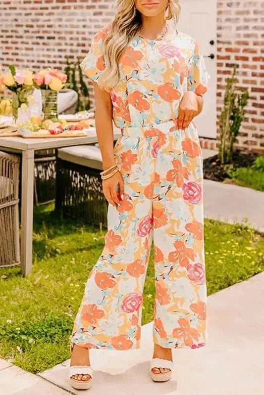Two Piece Pant Sets Orange / S / 100%Polyester Floral Fiesta Top and Pants