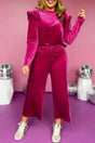 Two Piece Pant Sets Rose Red / S / 95%Polyester+5%Elastane Velvet Rose Ruffle - Chic Red Two-Piece Set