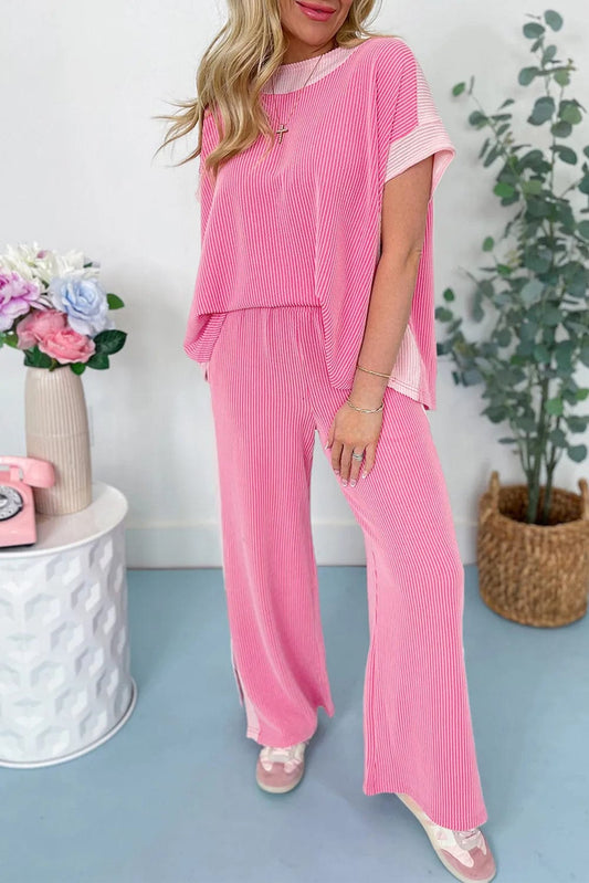 Two Piece Pant Sets Sachet Pink / S / 75%Polyester+20%Viscose+5%Elastane Casual Luxe Corded Co-ord