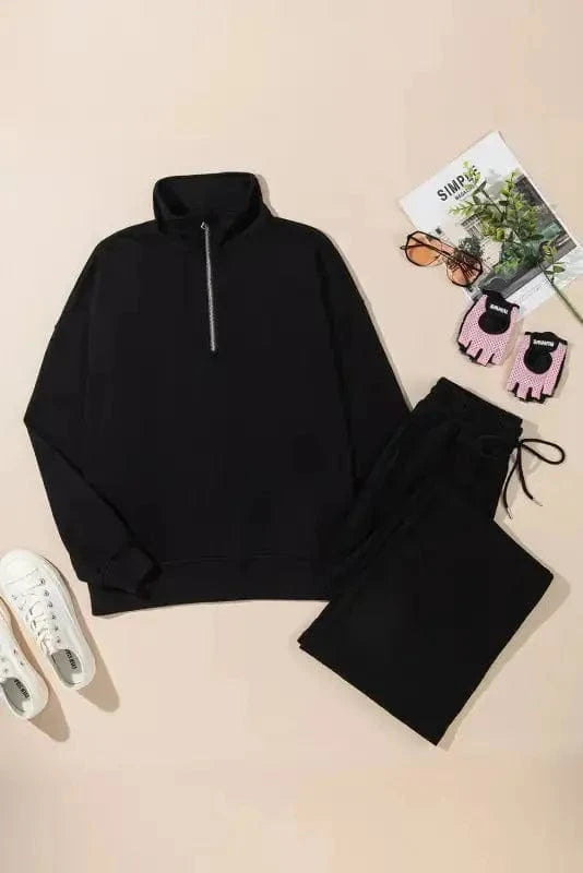 Two Piece Pant Sets Sleek Noir Zipper Ensemble