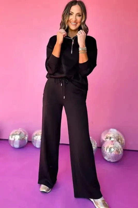 Two Piece Pant Sets Sleek Noir Zipper Ensemble