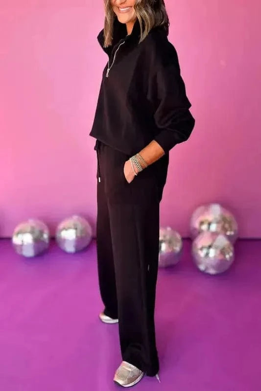 Two Piece Pant Sets Sleek Noir Zipper Ensemble