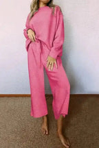 Two Piece Pant Sets Strawberry Pink / S / 95%Polyester+5%Elastane Casual Comfort: Ultra Loose 2-Piece Textured Ensemble