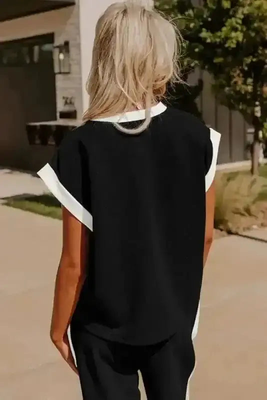 Black T-shirt and wide leg pants set back view — Fashionfitz UK