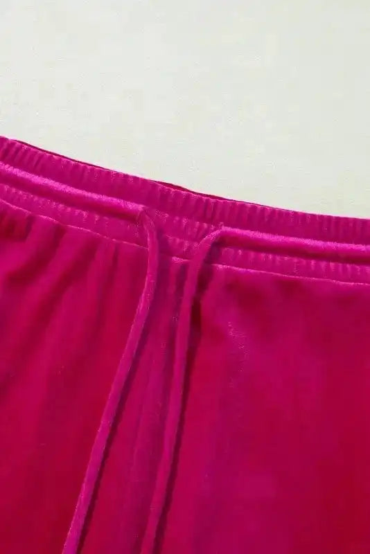 Two Piece Pant Sets Velvet Rose Ruffle - Chic Red Two-Piece Set