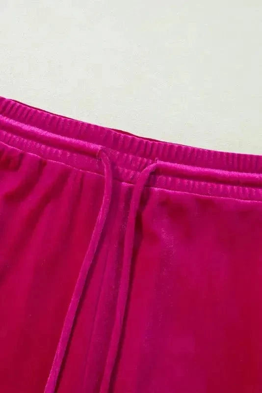 Two Piece Pant Sets Velvet Rose Ruffle - Chic Red Two-Piece Set