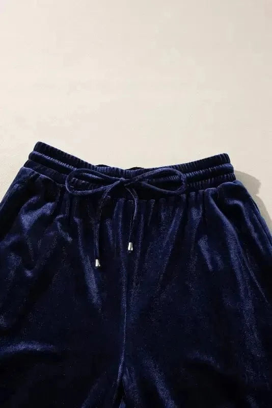Two Piece Pant Sets Velvet Vogue Navy Ruffle Set