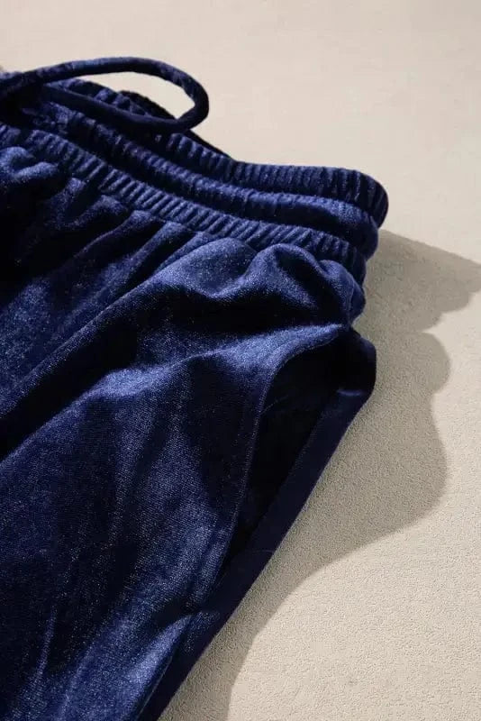 Two Piece Pant Sets Velvet Vogue Navy Ruffle Set