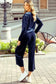 Two Piece Pant Sets Velvet Vogue Navy Ruffle Set