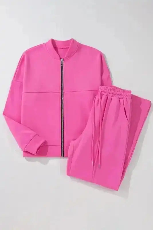 Two Piece Pant Sets Vivid Pink Zip & Tie Tracksuit Set